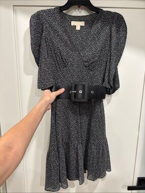 Michael Kors Black Animal Print Mini Dress with Wide Belt